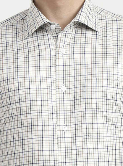 Cream & Blue Checked Slim Fit Formal Shirt | Metal