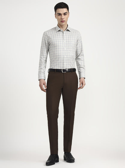 Cream & Blue Checked Slim Fit Formal Shirt | Metal
