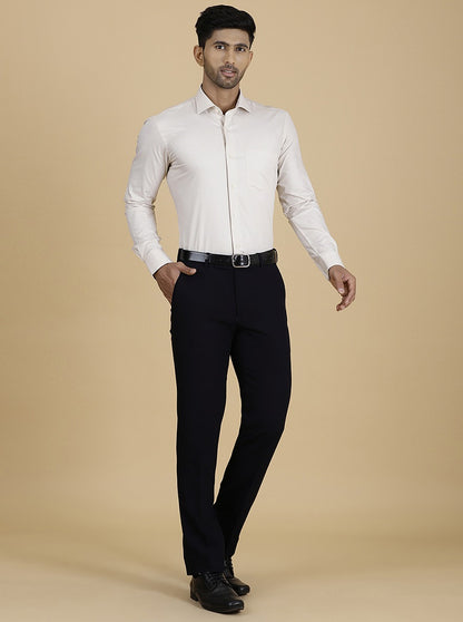 Beige Checked Slim Fit Formal Shirt | Metal