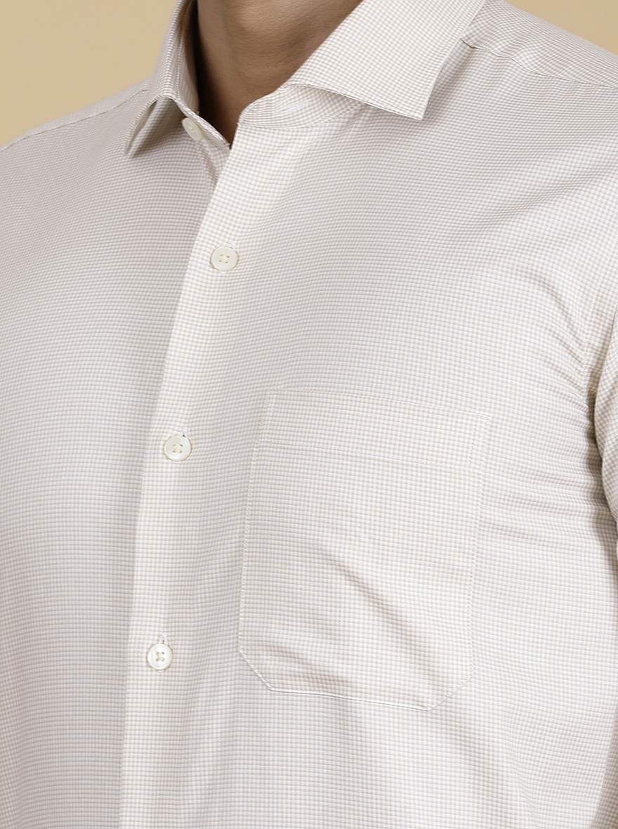 Beige Checked Slim Fit Formal Shirt | Metal