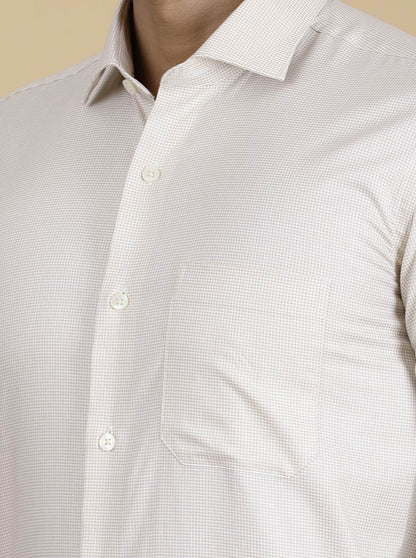 Beige Checked Slim Fit Formal Shirt | Metal