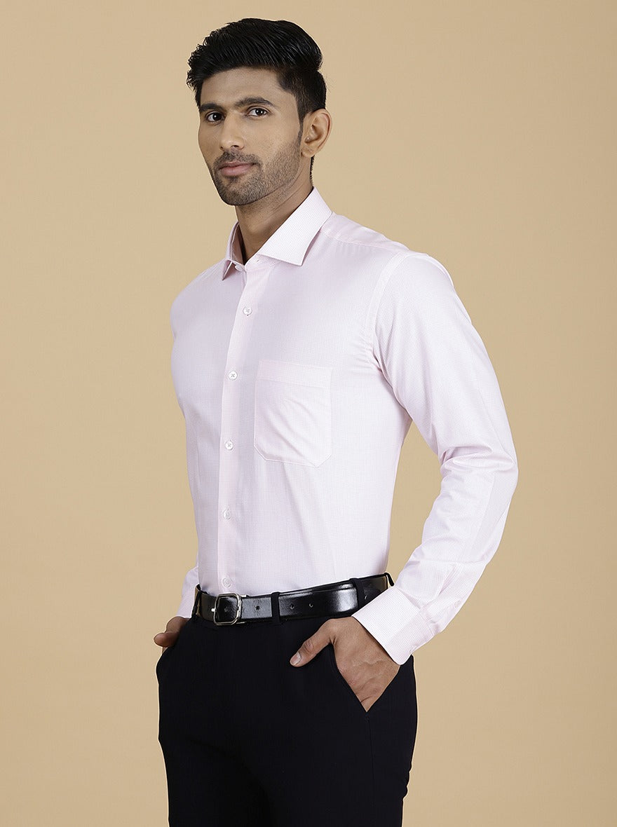 Pink Checked Slim Fit Formal Shirt | Metal