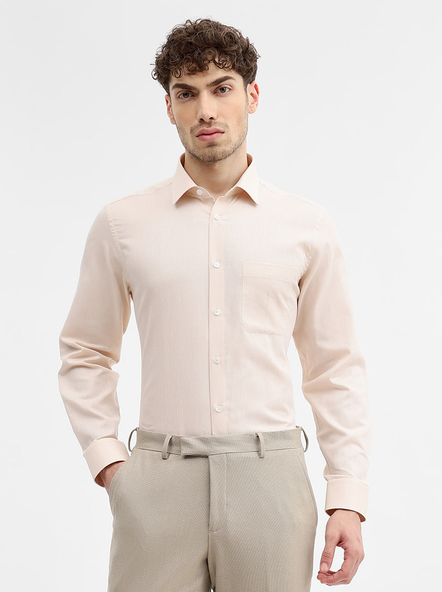 Beige Dobby Slim Fit Formal Shirt | JadeBlue