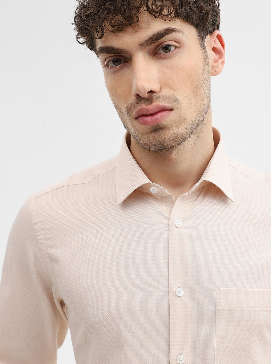 Beige Dobby Slim Fit Formal Shirt | JadeBlue