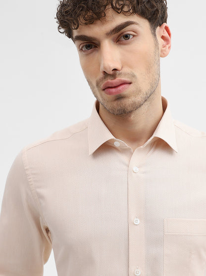 Beige Dobby Slim Fit Formal Shirt | JadeBlue
