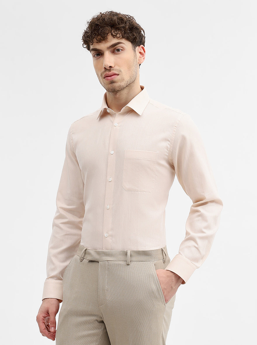 Beige Dobby Slim Fit Formal Shirt | JadeBlue