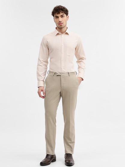 Beige Dobby Slim Fit Formal Shirt | JadeBlue