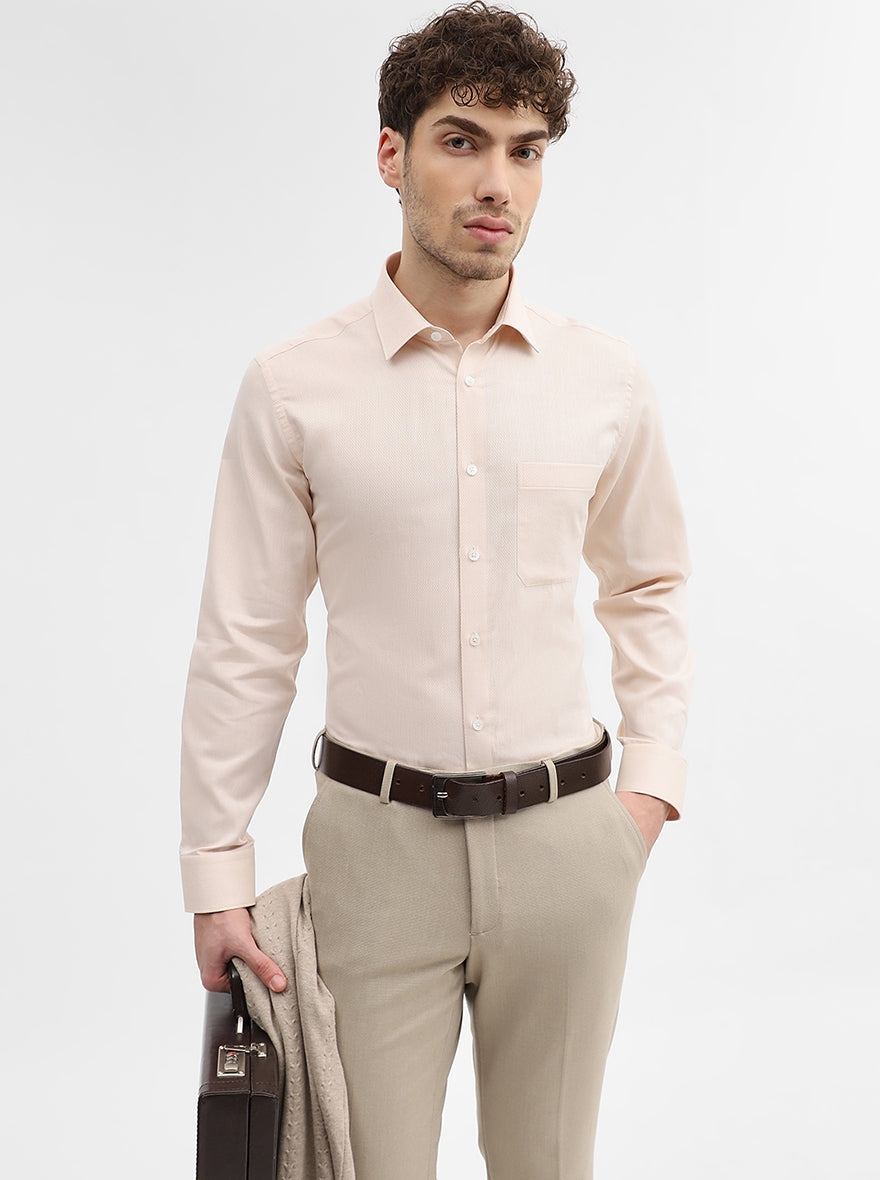 Beige Dobby Slim Fit Formal Shirt | JadeBlue
