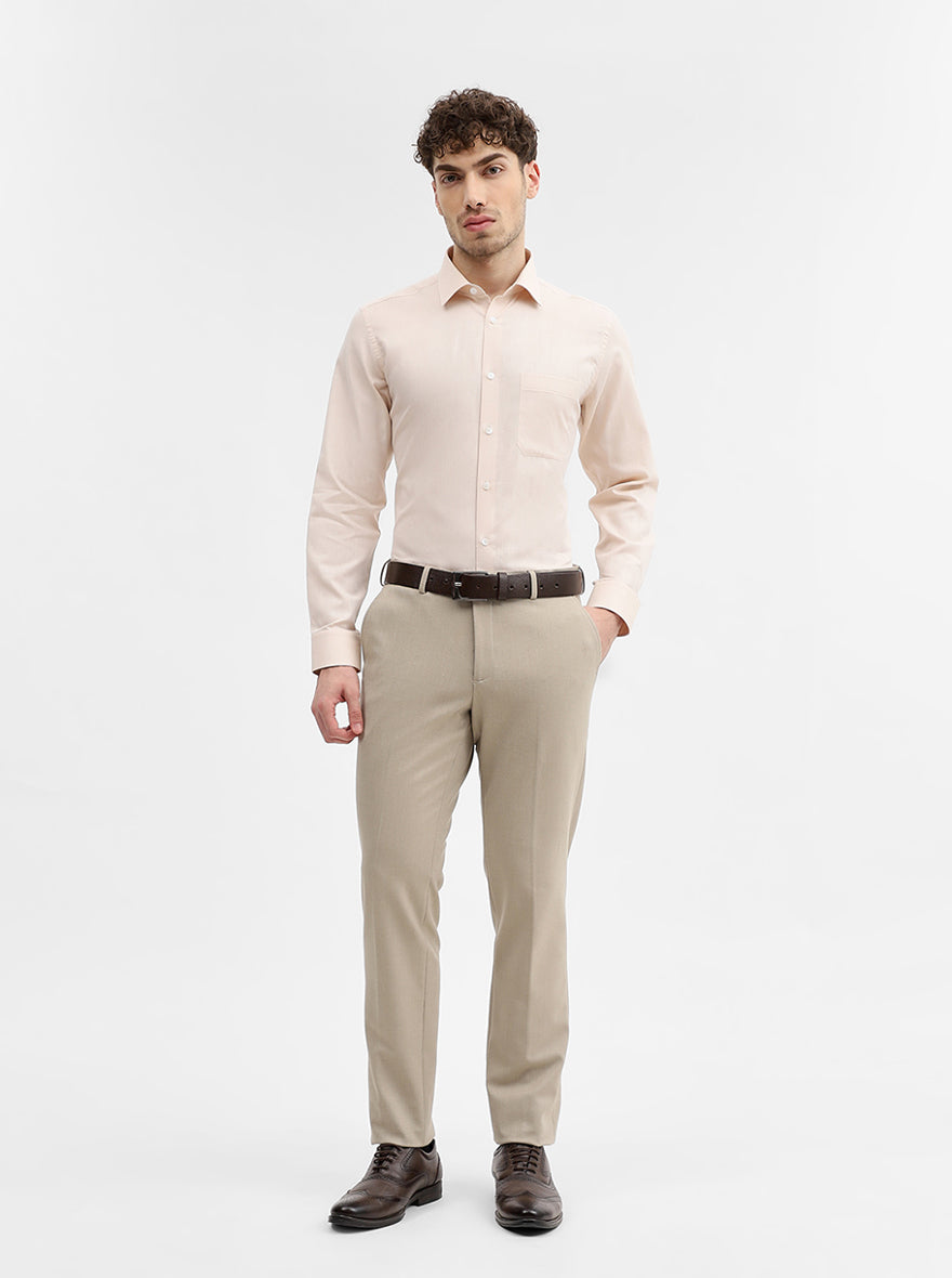 Beige Dobby Slim Fit Formal Shirt | JadeBlue