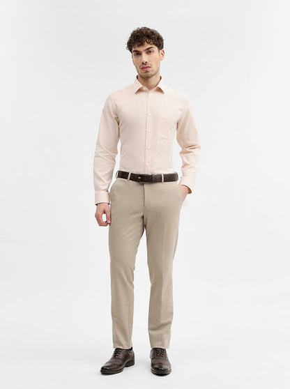 Beige Dobby Slim Fit Formal Shirt | JadeBlue