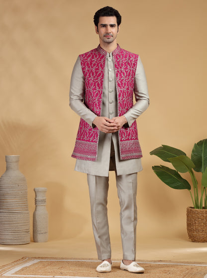 Grey Embroidered Indowestern | TULA