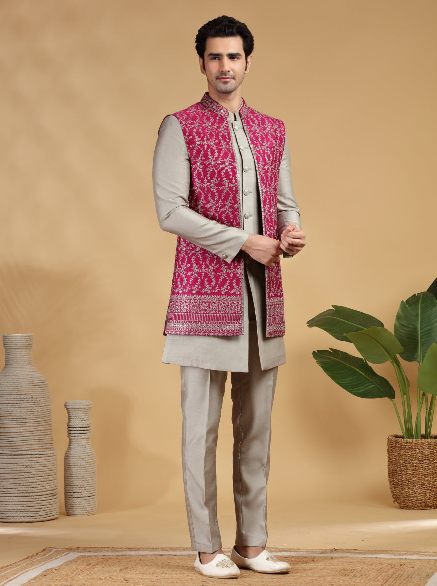 Grey Embroidered Indowestern | TULA