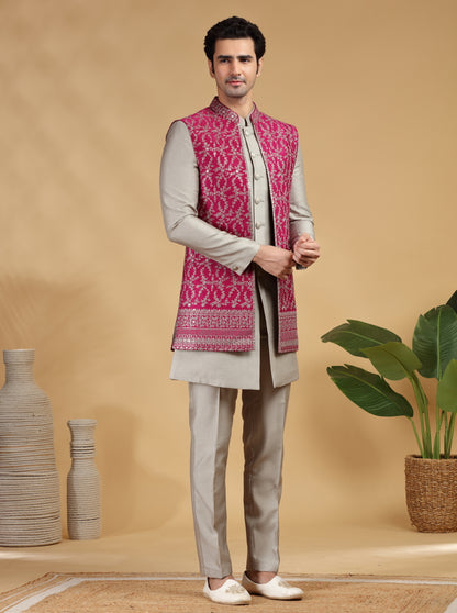 Grey Embroidered Indowestern | TULA