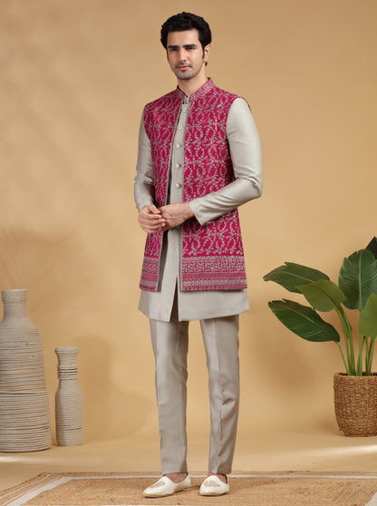 Grey Embroidered Indowestern | TULA