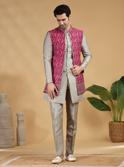 Grey Embroidered Indowestern | TULA