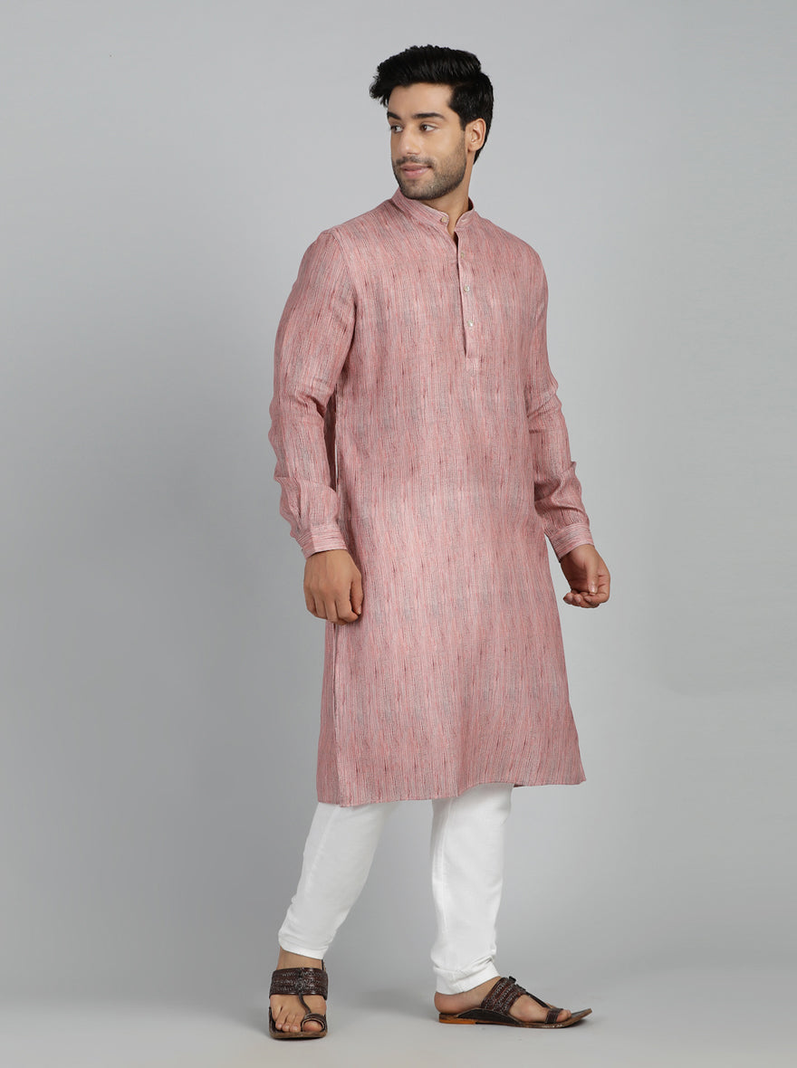 Pink Printed Regular Fit Modi Kurta | JadeBlue