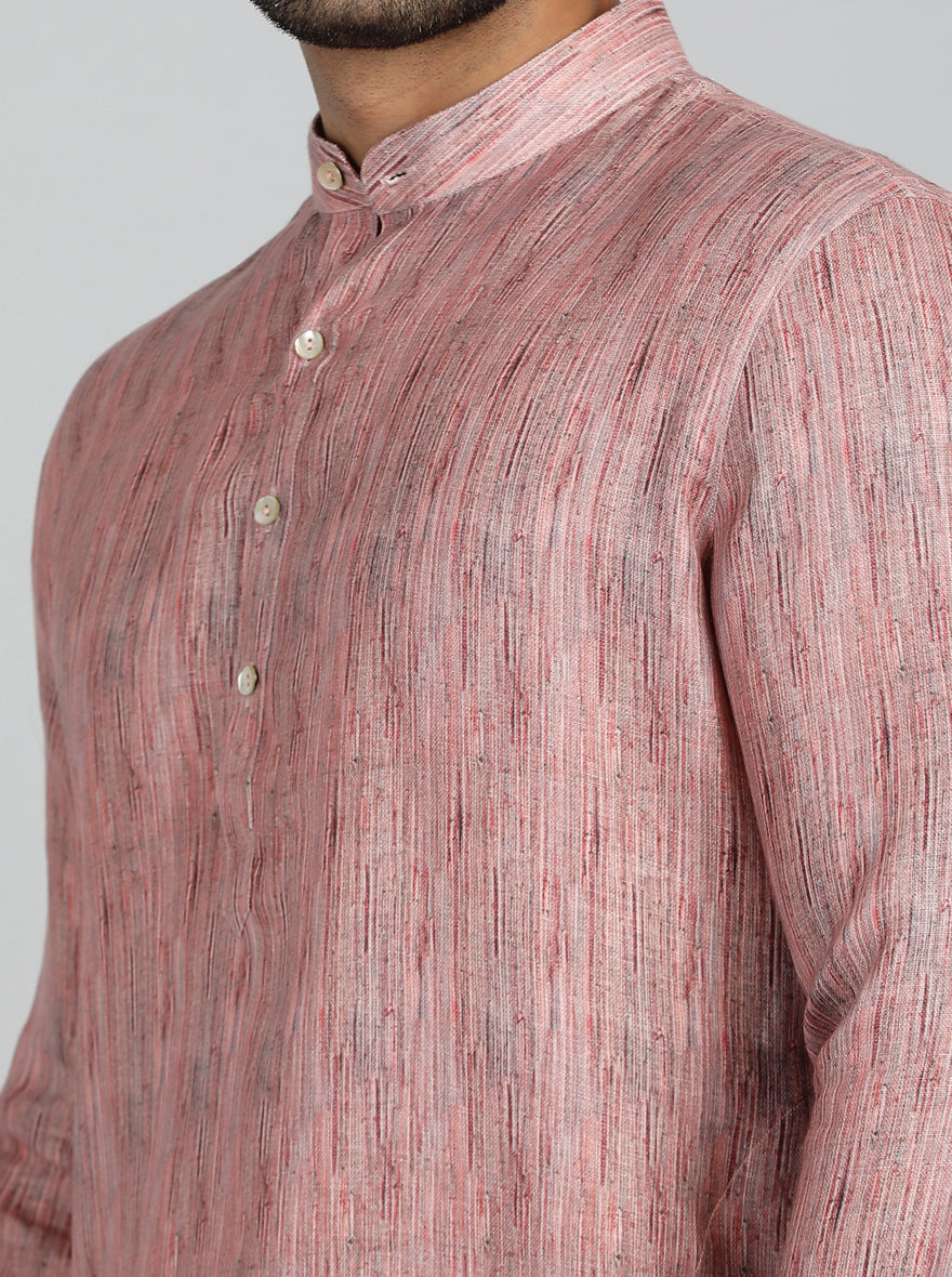 Pink Printed Regular Fit Modi Kurta | JadeBlue