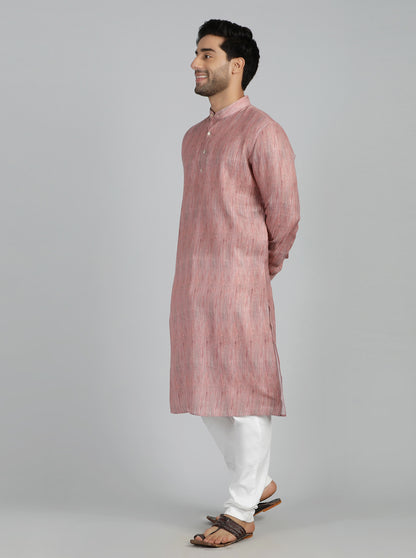 Pink Printed Regular Fit Modi Kurta | JadeBlue