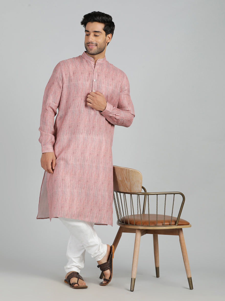 Pink Printed Regular Fit Modi Kurta | JadeBlue