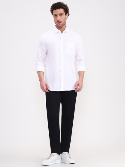 White Solid Slim Fit Casual Shirt | JadeBlue