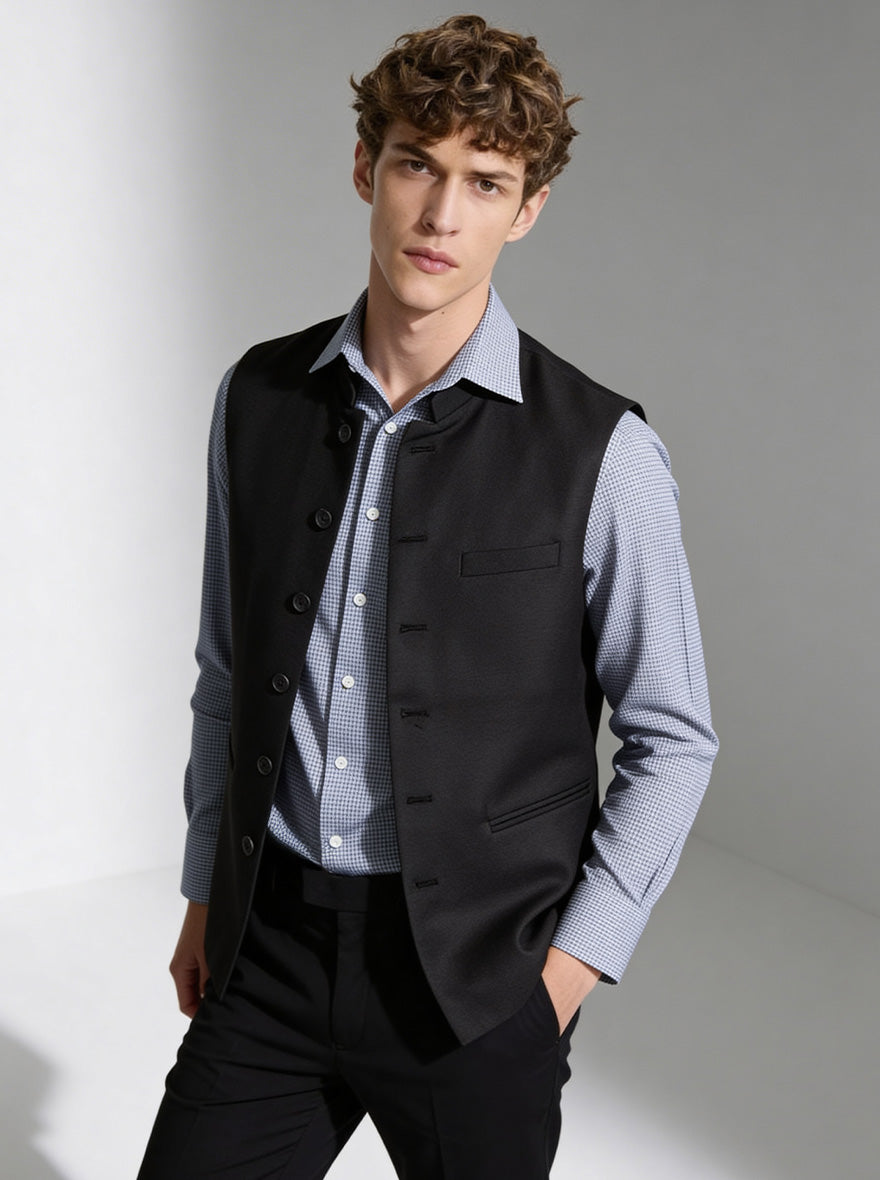 Black Solid  Waistcoat | Greenfibre