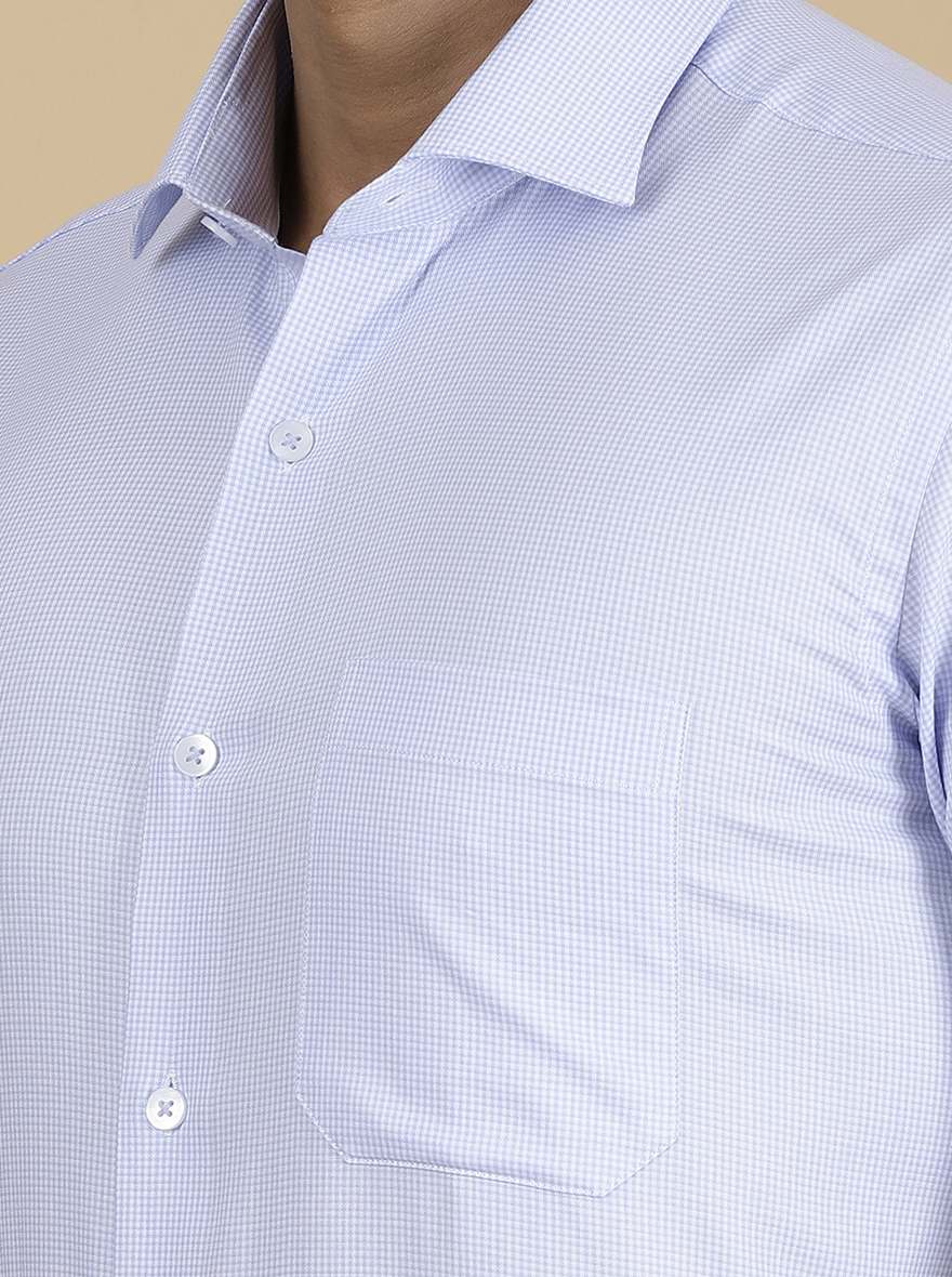 Light Blue Checked Slim Fit Formal Shirt | Metal