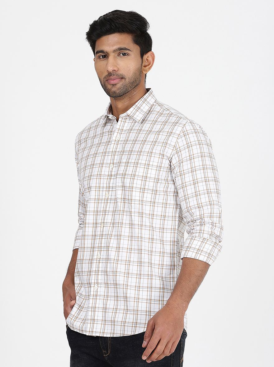 White Checked Slim Fit Semi Casual Shirt | JadeBlue