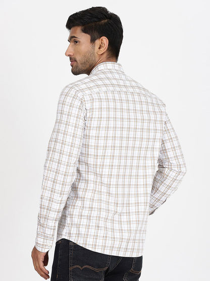 White Checked Slim Fit Semi Casual Shirt | JadeBlue