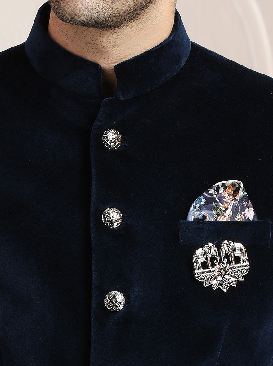 Blue Self Textured Jodhpuri Suit | JadeBlue
