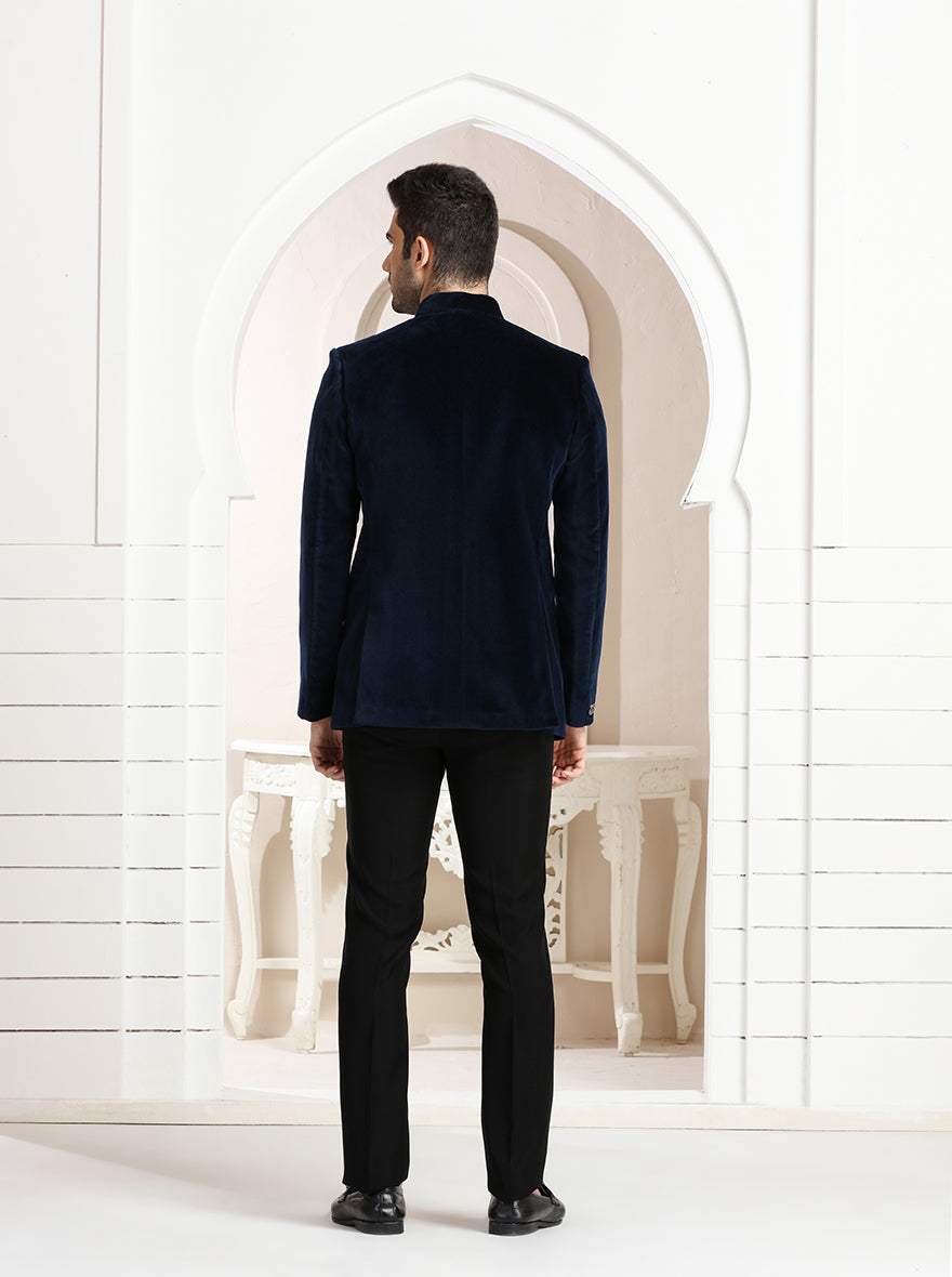 Blue Self Textured Jodhpuri Suit | JadeBlue