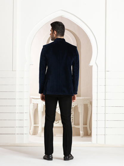 Blue Self Textured Jodhpuri Suit | JadeBlue