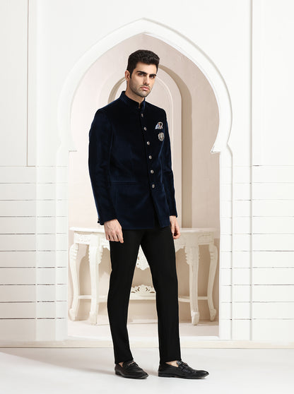 Blue Self Textured Jodhpuri Suit | JadeBlue