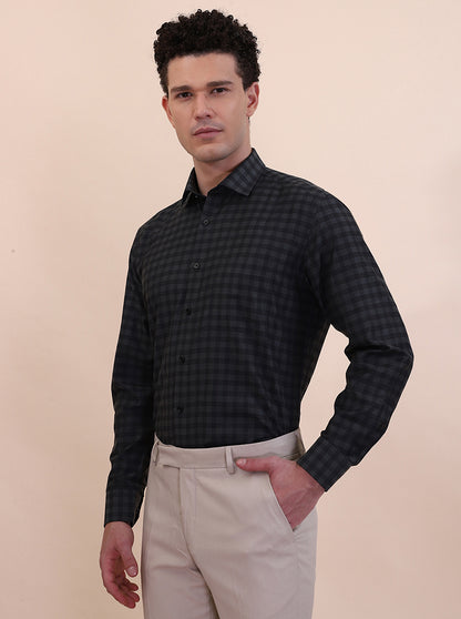 Green Checked Regular Fit Formal Shirt | Greenfibre
