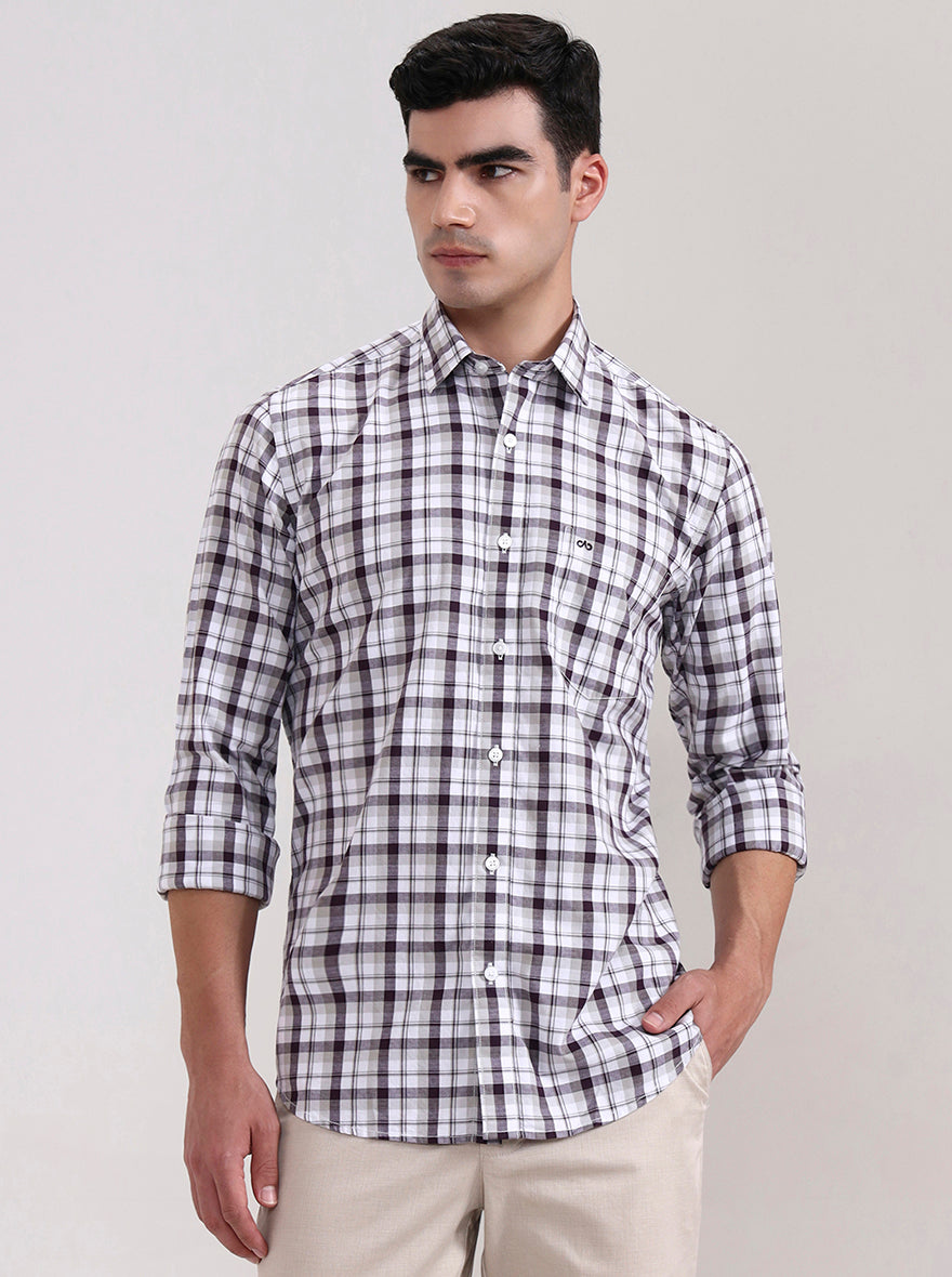 Wine Checked Tailored Fit Semi Casual Shirt | JadeBlue