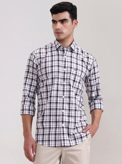 Wine Checked Tailored Fit Semi Casual Shirt | JadeBlue