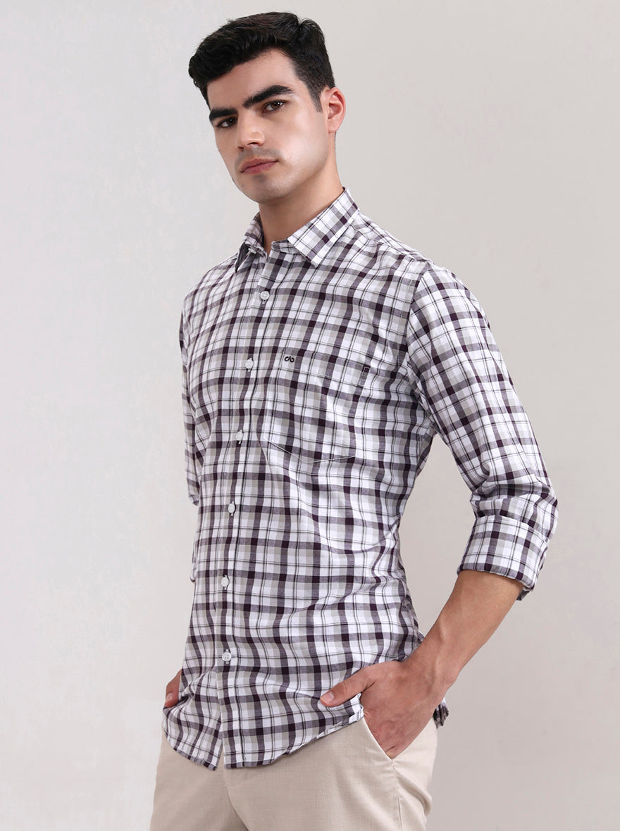Wine Checked Tailored Fit Semi Casual Shirt | JadeBlue