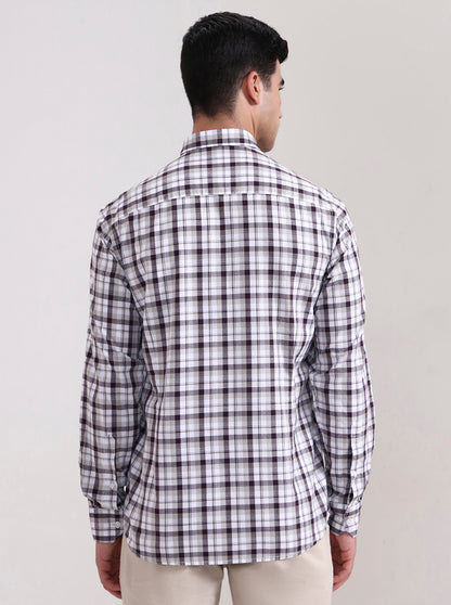 Wine Checked Tailored Fit Semi Casual Shirt | JadeBlue