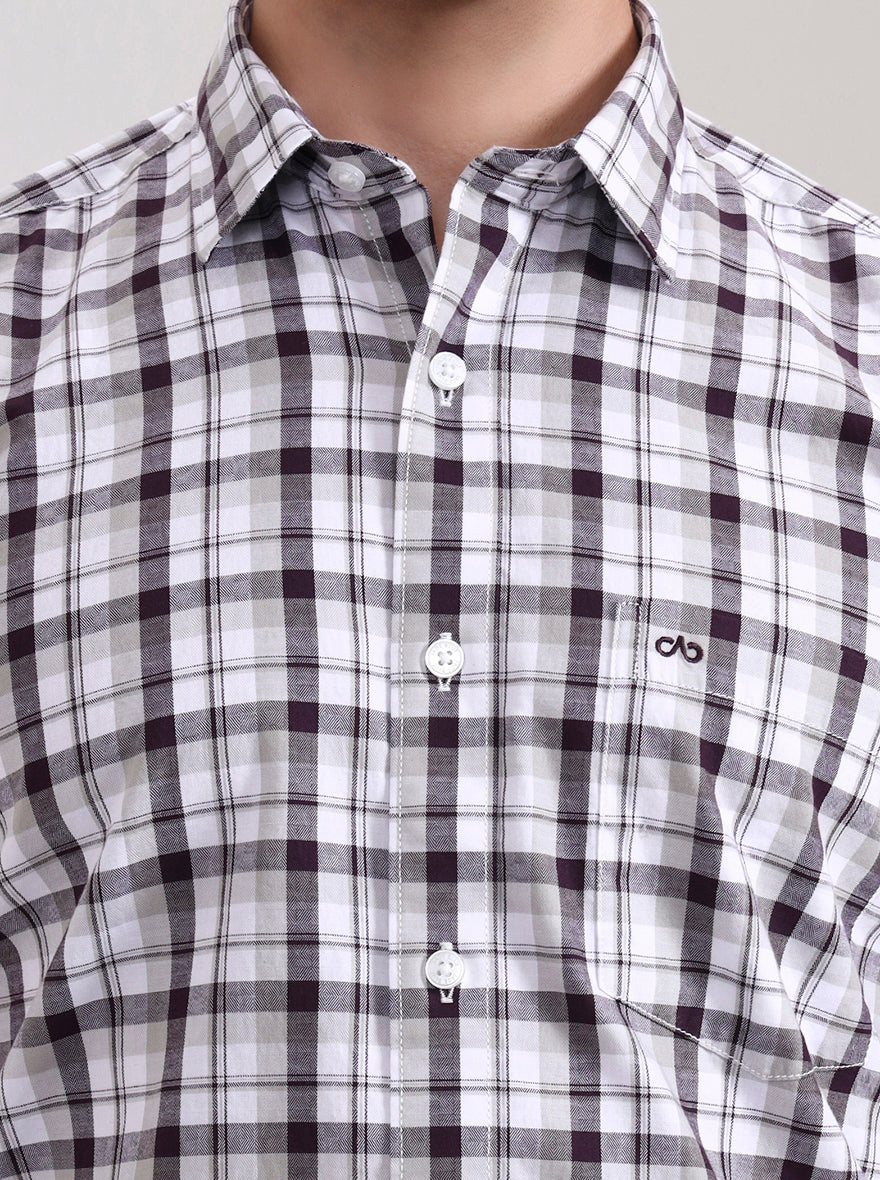 Wine Checked Tailored Fit Semi Casual Shirt | JadeBlue