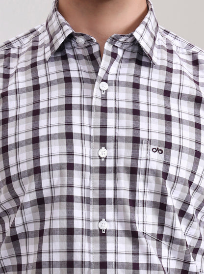 Wine Checked Tailored Fit Semi Casual Shirt | JadeBlue