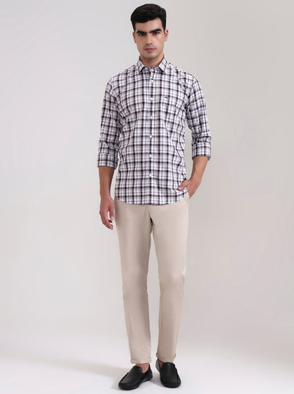 Wine Checked Tailored Fit Semi Casual Shirt | JadeBlue