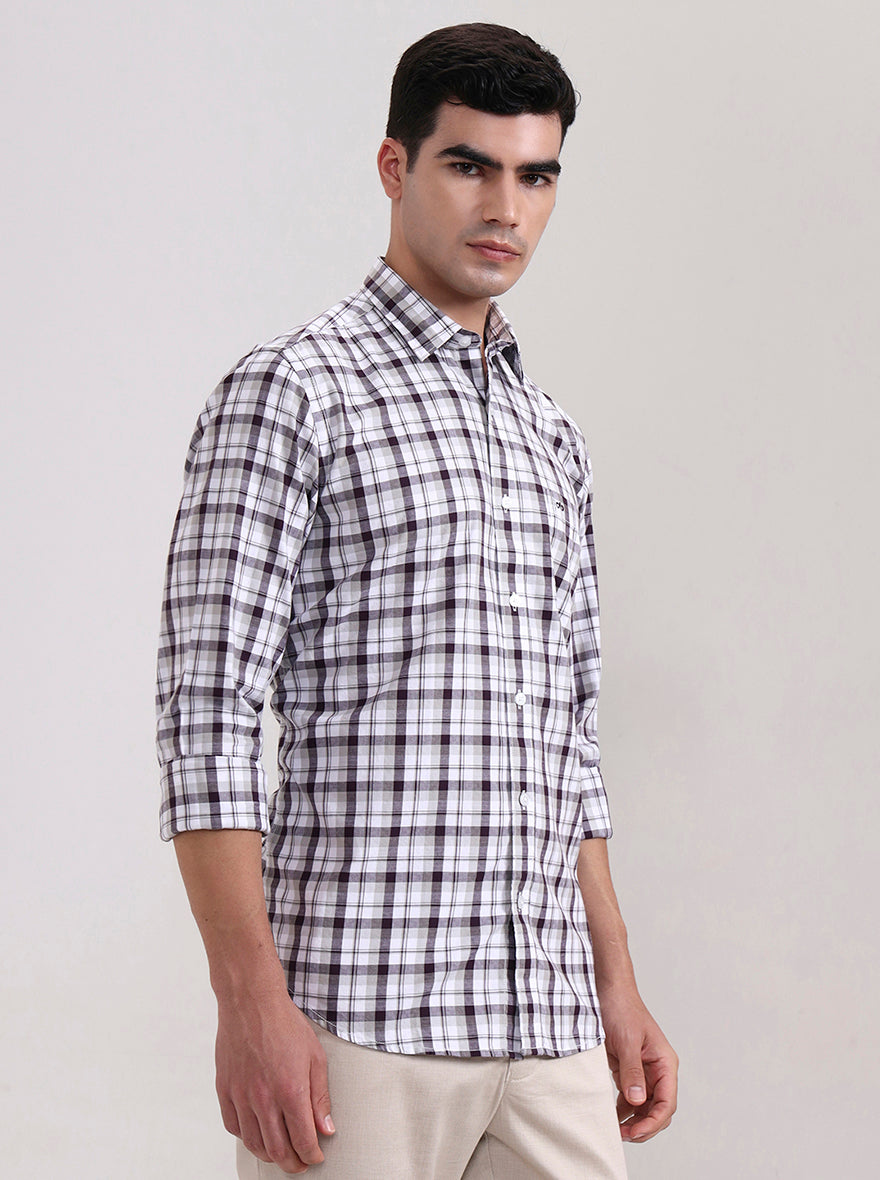 Wine Checked Tailored Fit Semi Casual Shirt | JadeBlue