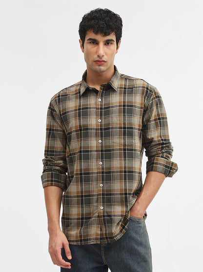 Brown Checked Slim Fit Casual Shirt | Greenfibre