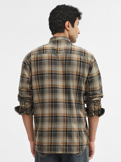 Brown Checked Slim Fit Casual Shirt | Greenfibre
