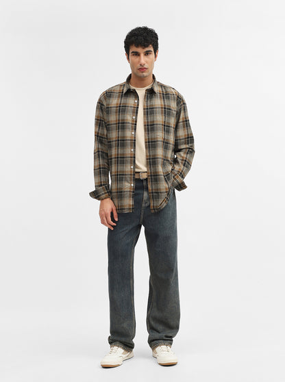 Brown Checked Slim Fit Casual Shirt | Greenfibre