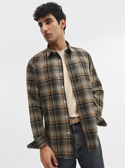 Brown Checked Slim Fit Casual Shirt | Greenfibre