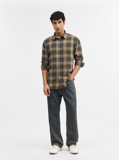 Brown Checked Slim Fit Casual Shirt | Greenfibre
