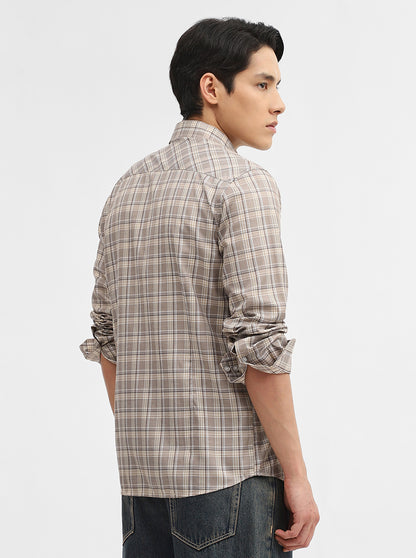 Grey Checked Tailored Fit Semi Casual Shirt | Greenfibre