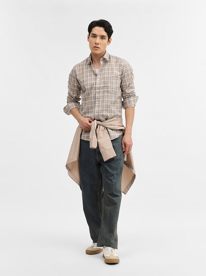 Grey Checked Tailored Fit Semi Casual Shirt | Greenfibre