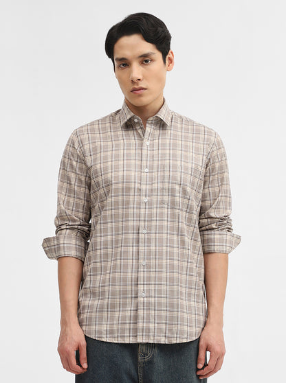 Grey Checked Tailored Fit Semi Casual Shirt | Greenfibre