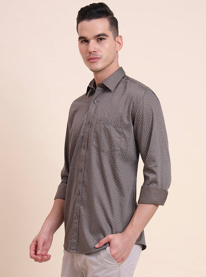 Dark Grey Printed Smart Fit Semi Casual Shirt | Greenfibre